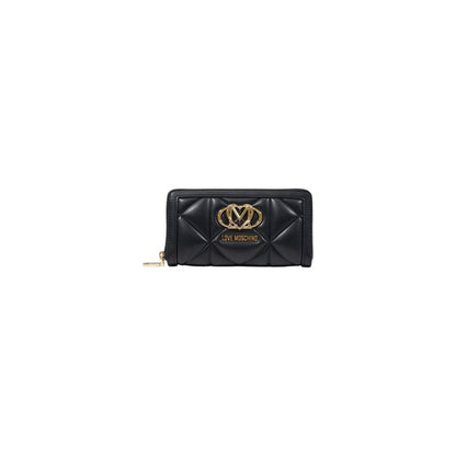 Wallet by Love Moschino for women in polyethylene & polyurethane black & gold presents a architectural silhouette from the Polyethylene & Polyurethane Wallet collection, showcasing architectural compact-design zip-around for a architectural finish.