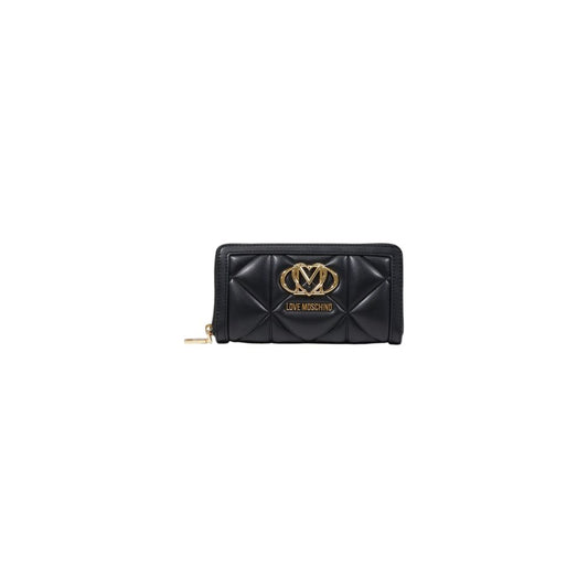 Wallet by Love Moschino for women in polyethylene & polyurethane black & gold presents a architectural silhouette from the Polyethylene & Polyurethane Wallet collection, showcasing architectural compact-design zip-around for a architectural finish.
