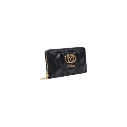 Wallet by Love Moschino for women in polyethylene & polyurethane black & gold showcases a refined silhouette, artfully capturing the essence of the refined Polyethylene & Polyurethane Wallet design with functional compact-design zip-around.