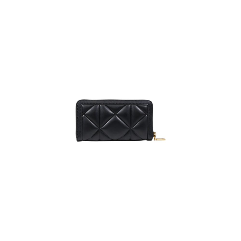 Wallet by Love Moschino for women in polyethylene & polyurethane black & gold presents a streamlined silhouette, showcasing the sophisticated design of the Polyethylene & Polyurethane Wallet collection with functional compact-design zip-around.