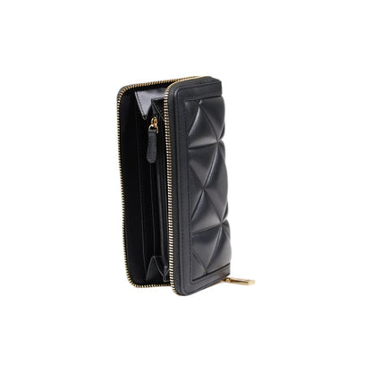 Wallet by Love Moschino for women in polyethylene & polyurethane black & gold showcases a refined silhouette, artfully detailed with the signature style of the Polyethylene & Polyurethane Wallet and functional compact-design zip-around.