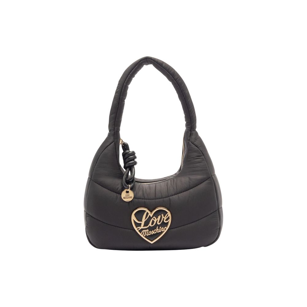Love Moschino Heart Nylon Polyurethane & Metal Medium Handbag - Black Gold Signature