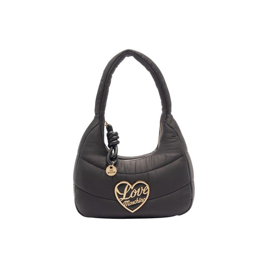 Love Moschino Heart Nylon Polyurethane & Metal Medium Handbag - Black Gold Signature