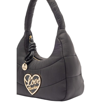 Love Moschino Heart Nylon Polyurethane & Metal Medium Handbag - Black Gold Signature