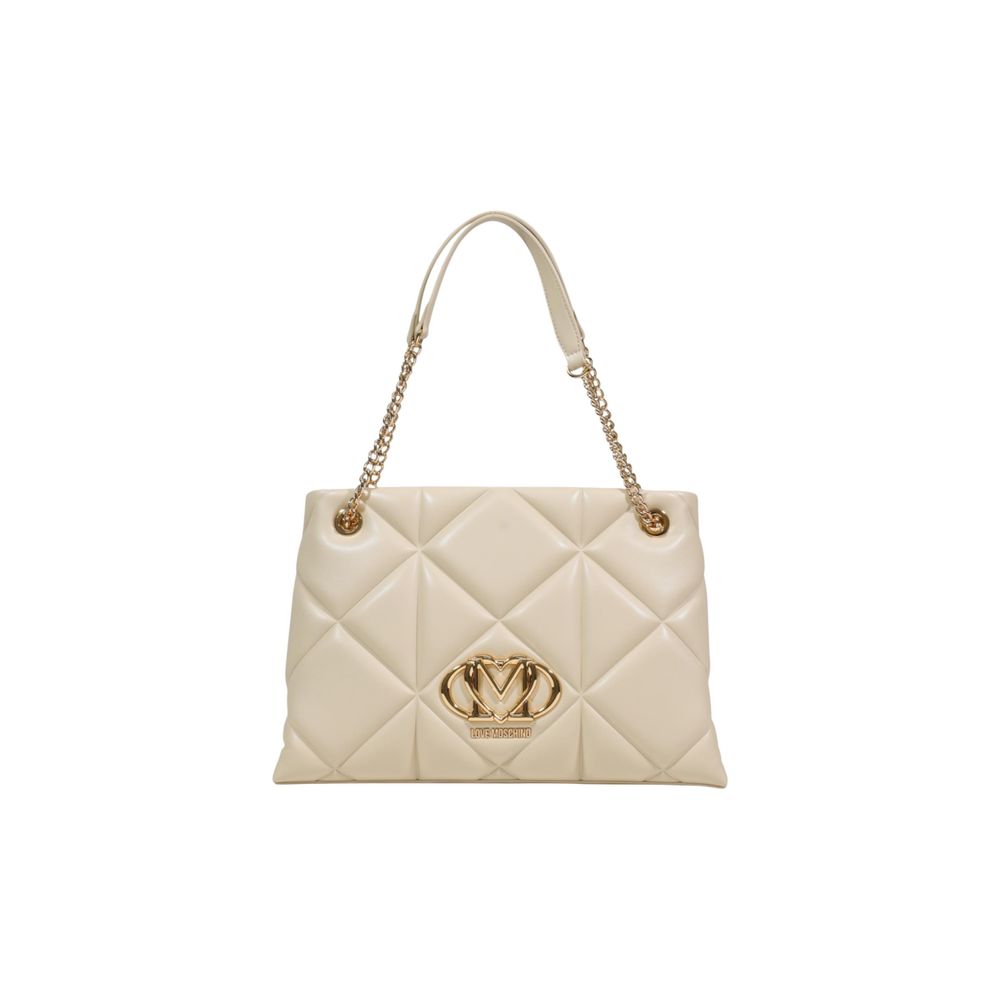 Large Quilted Tote Handbag by Love Moschino for women in leather & metal beige & gold features an refined silhouette, showcasing a secure , ample , and versatile handle for a sophisticated refined aesthetic.