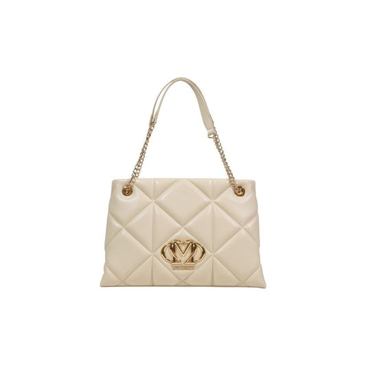 Large Quilted Tote Handbag by Love Moschino for women in leather & metal beige & gold features an refined silhouette, showcasing a secure , ample , and versatile handle for a sophisticated refined aesthetic.