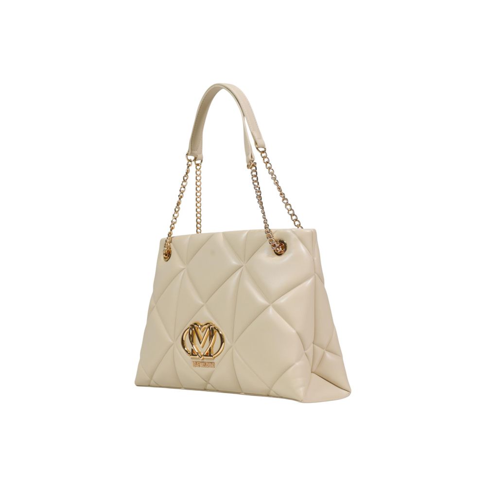 Large Quilted Tote Handbag by Love Moschino for women in leather & metal beige & gold presents a ornamental silhouette, showcasing a secure , ample , and versatile handle for a ornamental finish.