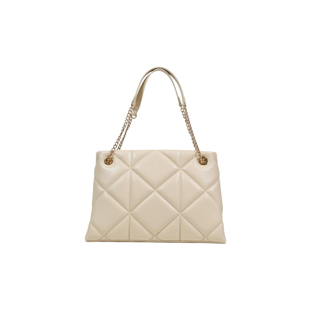 This Large Quilted Tote Handbag by Love Moschino for women in leather & metal and beige & gold presents a sculptural silhouette featuring a secure , ample , and versatile handle for a sculptural finish.