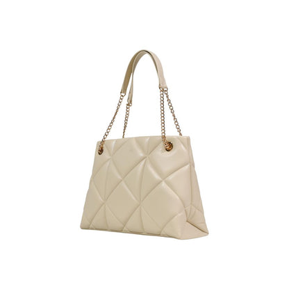 Large Quilted Tote Handbag by Love Moschino for women in leather & metal beige & gold features a refined silhouette, showcasing a secure , organized , and versatile handle for a refined finish.