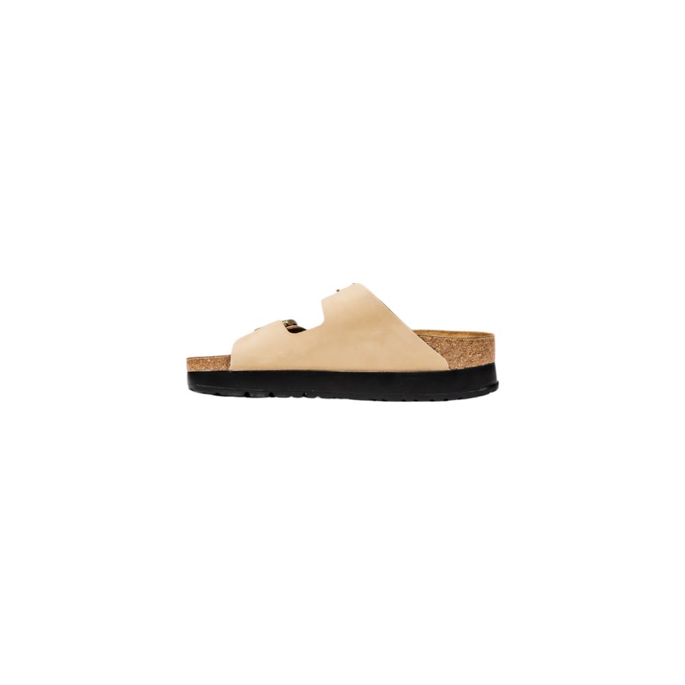 Platform Sandals by Birkenstock for women in synthetic textile & metal beige features an architectural silhouette, showcasing the architectural Women's Lightweight Synthetic Textile & Metal Platform Sandals with a platform and .