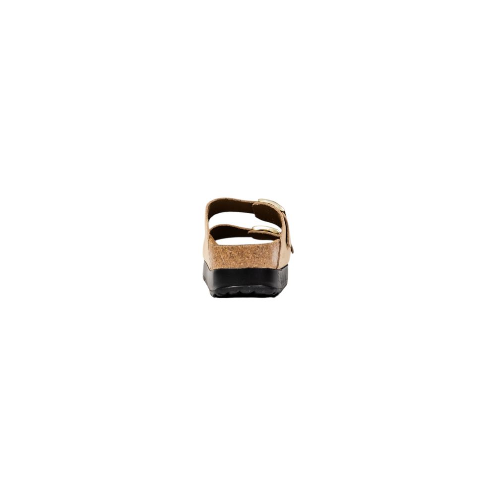 Platform Sandals by Birkenstock for women in synthetic textile & metal and beige presents a sculptural silhouette, showcasing the signature style of the Women's Lightweight Synthetic Textile & Metal Platform Sandals with a sculptural platform and sculptural .