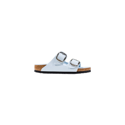 Slippers by Birkenstock for women in leather & cork blue features an effortlessly elegant silhouette, showcasing the Women's Leather & Cork Slippers design with an effortlessly elegant and a for a effortlessly elegant look.