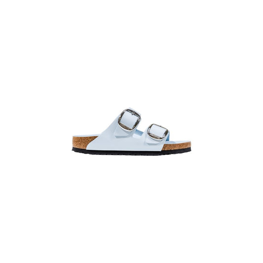Slippers by Birkenstock for women in leather & cork blue features an effortlessly elegant silhouette, showcasing the Women's Leather & Cork Slippers design with an effortlessly elegant and a for a effortlessly elegant look.