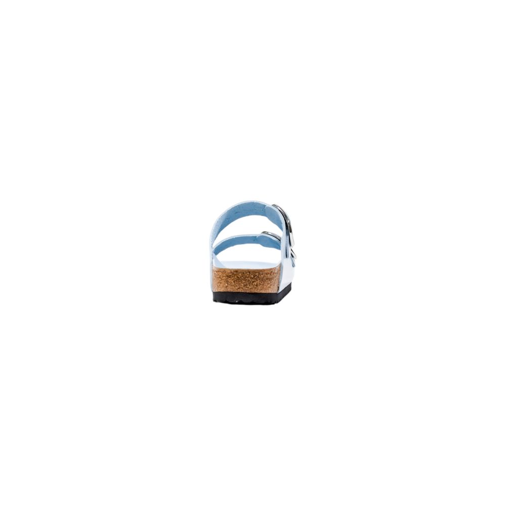 Slippers by Birkenstock for women in leather & cork blue features an effortlessly elegant silhouette, showcasing the Women's Leather & Cork Slippers design with an effortlessly elegant and a for a effortlessly elegant look.