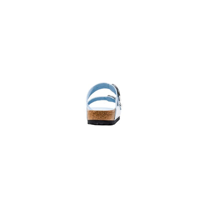 Slippers by Birkenstock for women in leather & cork blue features an effortlessly elegant silhouette, showcasing the Women's Leather & Cork Slippers design with an effortlessly elegant and a for a effortlessly elegant look.