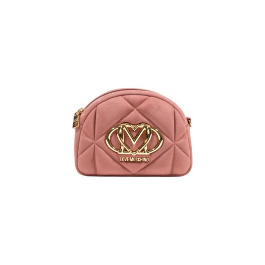 Love Moschino Borsa Polyester Suede Leather Velour Small 2-in-1 Shoulder & Crossbody Quilted Evening Handbag - Gold Pink