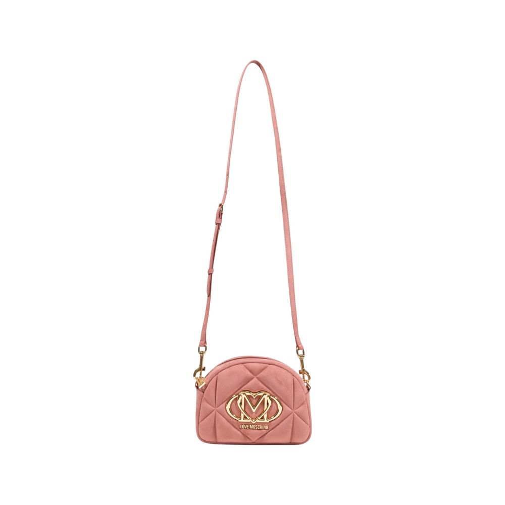 Love Moschino Borsa Polyester Suede Leather Velour Small 2-in-1 Shoulder & Crossbody Quilted Evening Handbag - Gold Pink