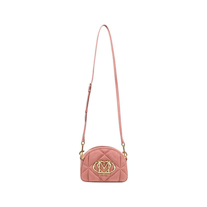 Love Moschino Borsa Polyester Suede Leather Velour Small 2-in-1 Shoulder & Crossbody Quilted Evening Handbag - Gold Pink