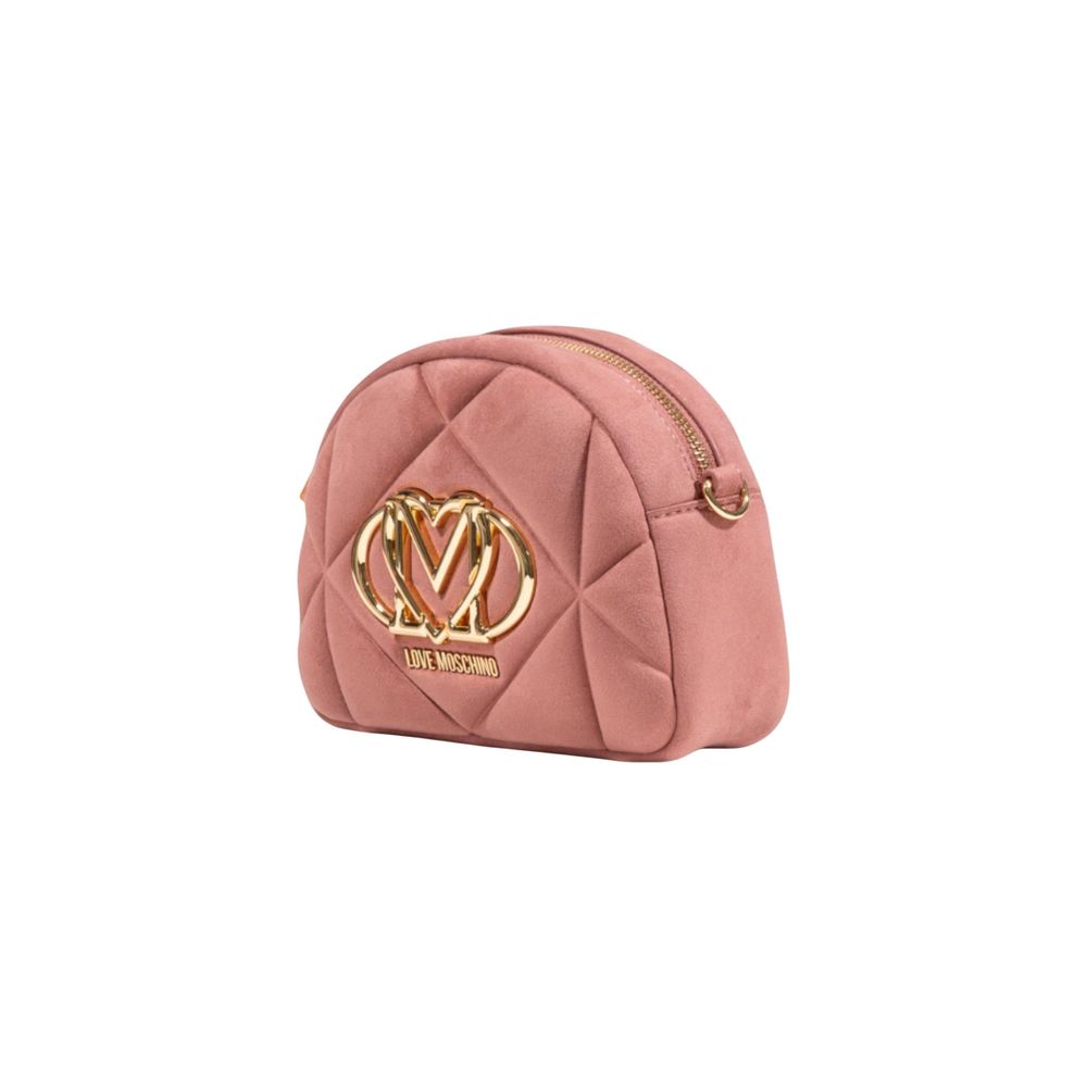 Love Moschino Borsa Polyester Suede Leather Velour Small 2-in-1 Shoulder & Crossbody Quilted Evening Handbag - Gold Pink