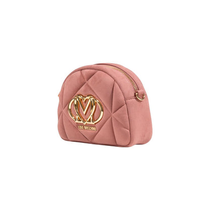 Love Moschino Borsa Polyester Suede Leather Velour Small 2-in-1 Shoulder & Crossbody Quilted Evening Handbag - Gold Pink