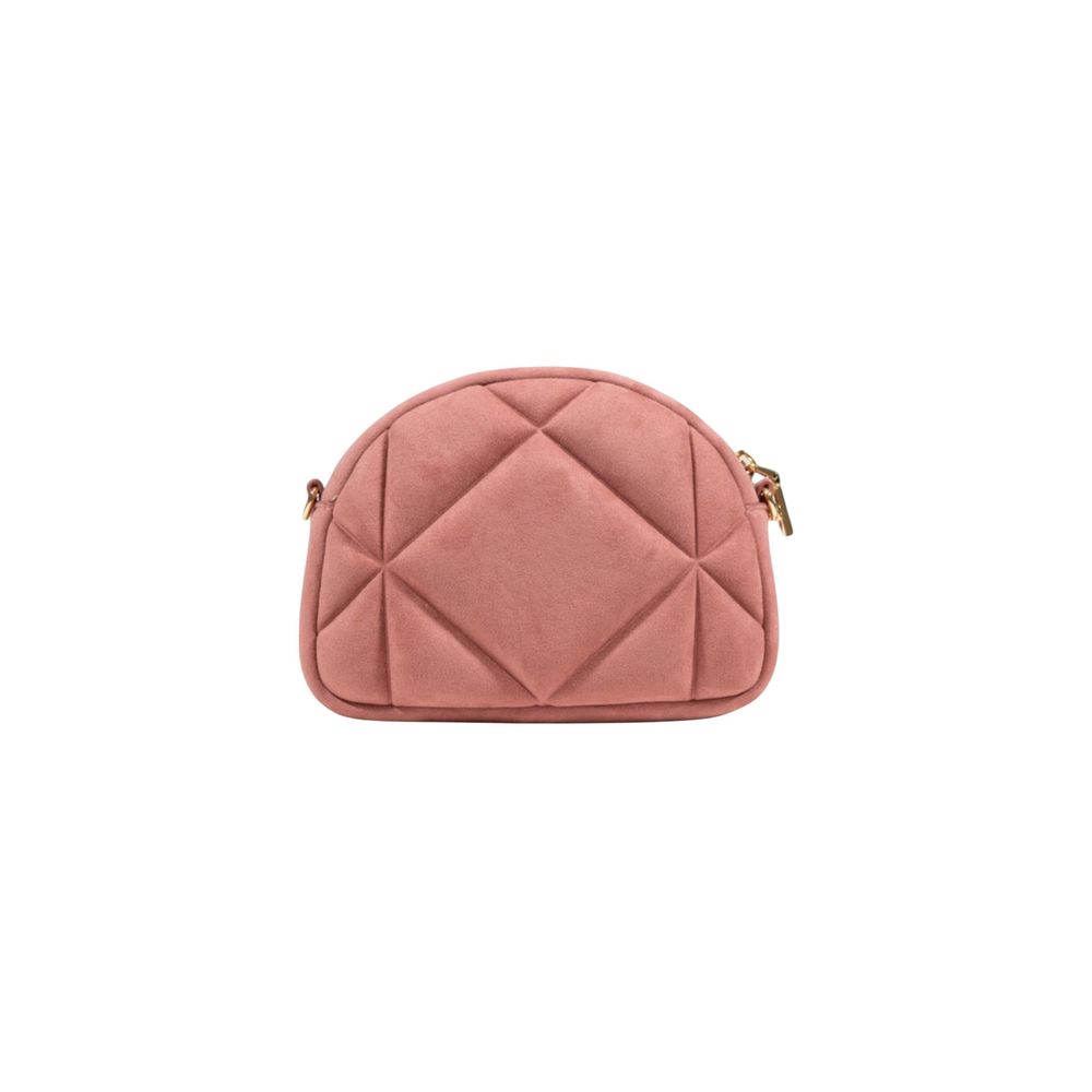 Love Moschino Borsa Polyester Suede Leather Velour Small 2-in-1 Shoulder & Crossbody Quilted Evening Handbag - Gold Pink