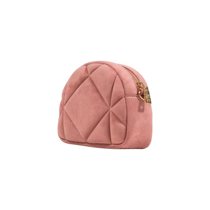 Love Moschino Borsa Polyester Suede Leather Velour Small 2-in-1 Shoulder & Crossbody Quilted Evening Handbag - Gold Pink
