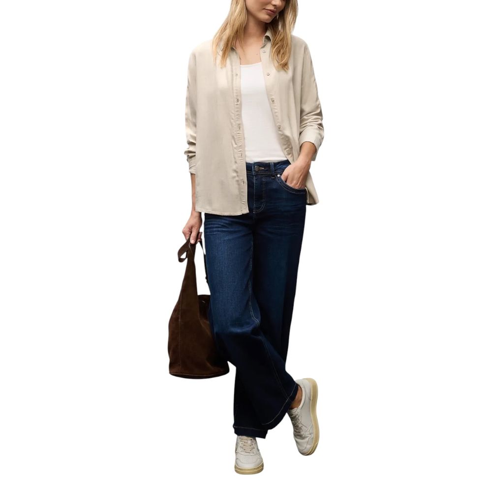 Shirt by Street One for women in viscose beige showcases a sleek silhouette, elegantly detailed with a sleek round neckline and for a sleek finish.