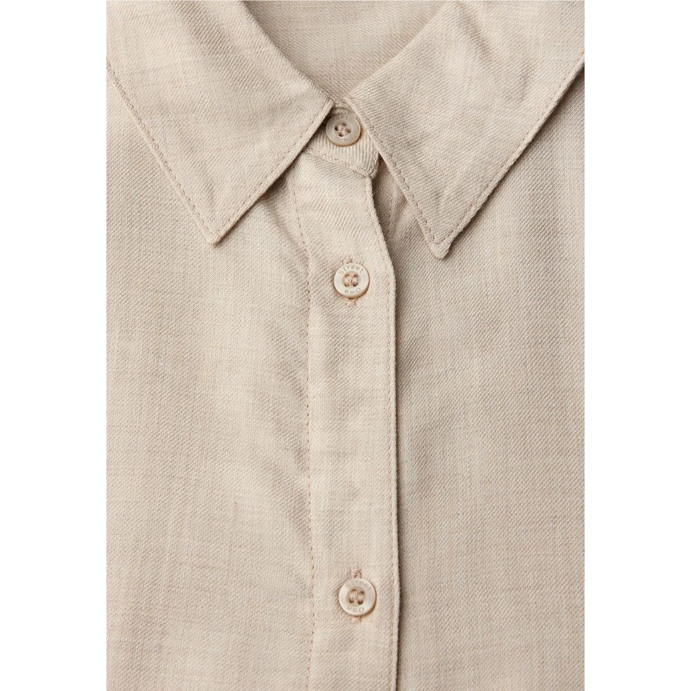 Shirt by Street One for women in viscose beige showcases a sharp silhouette, elegantly detailed with a sharp and sharp .
