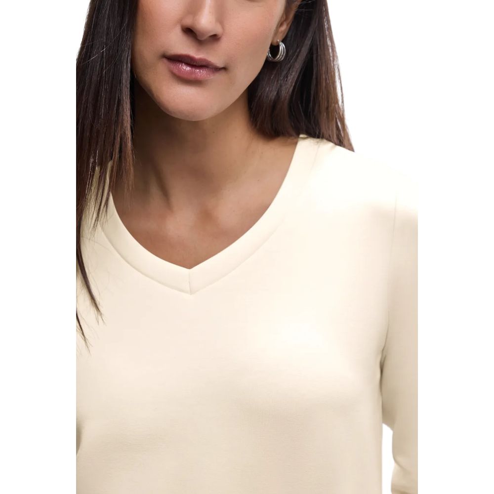 Activewear Sweatshirt by Street One for women in stretch lycra modal & silk beige presents a dynamic silhouette, featuring a dynamic and detailed with functional .