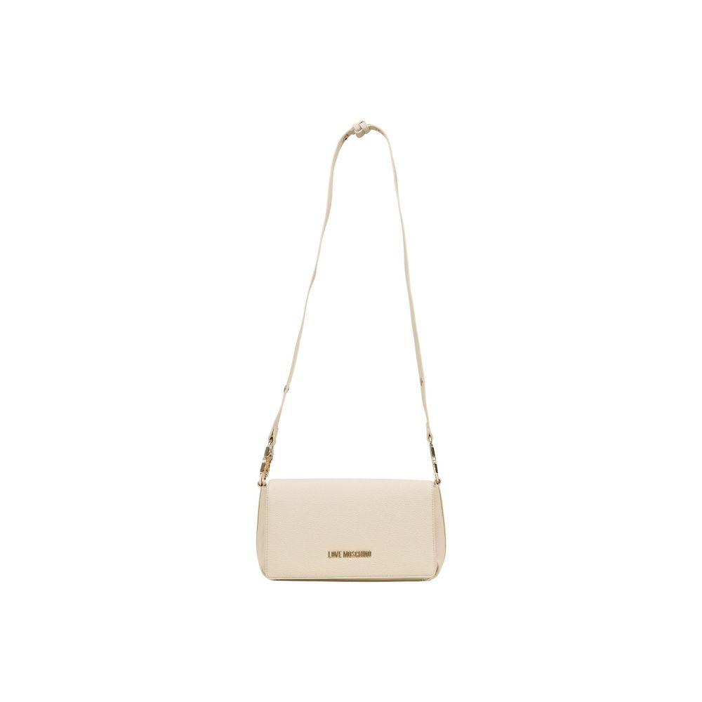 Medium Handbag by Love Moschino for women in polyethylene & polyurethane beige & gold features an refined silhouette, showcasing a secure , ample , and versatile shoulder-strap & adjustable-strap for a sophisticated refined aesthetic.