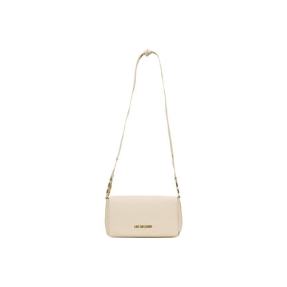 Medium Handbag by Love Moschino for women in polyethylene & polyurethane beige & gold features an refined silhouette, showcasing a secure , ample , and versatile shoulder-strap & adjustable-strap for a sophisticated refined aesthetic.