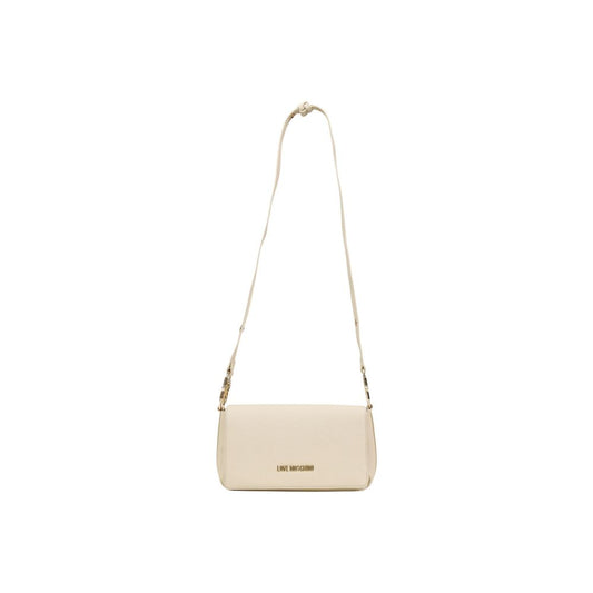 Medium Handbag by Love Moschino for women in polyethylene & polyurethane beige & gold features an refined silhouette, showcasing a secure , ample , and versatile shoulder-strap & adjustable-strap for a sophisticated refined aesthetic.