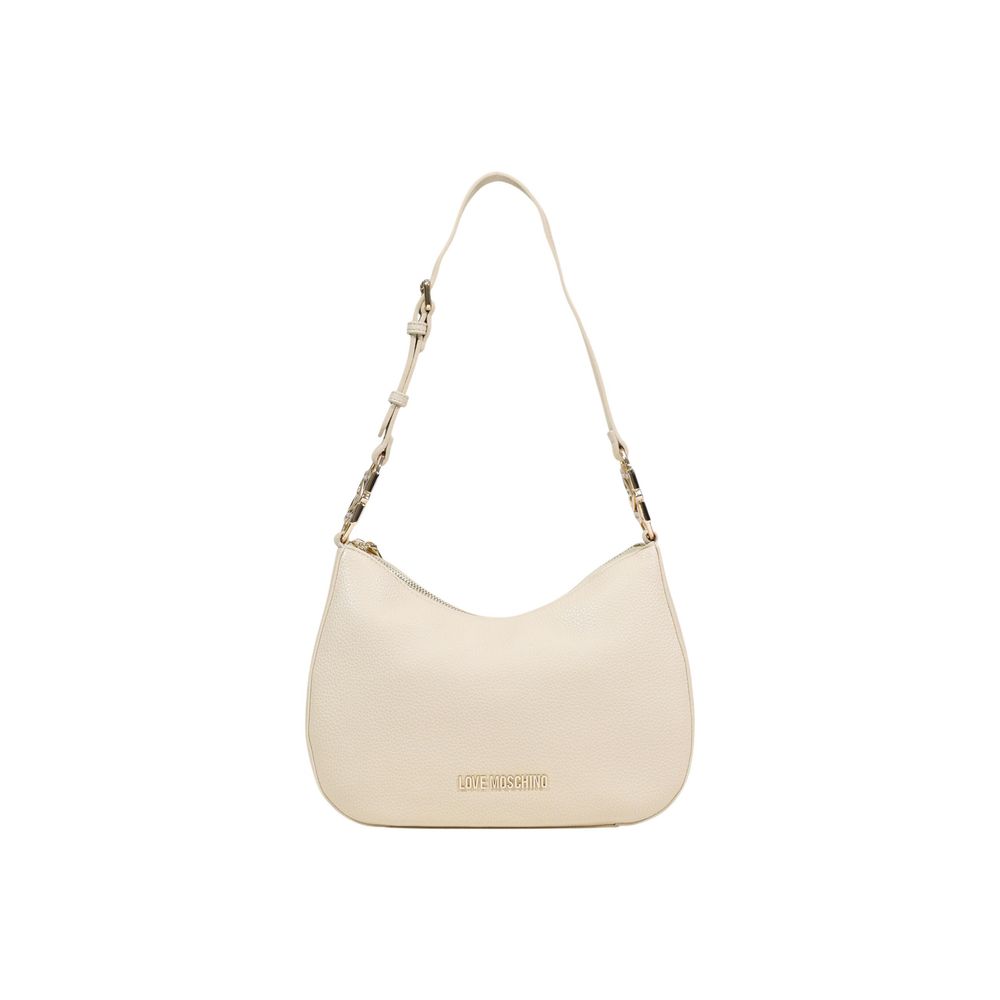 Medium Shoulder Handbag by Love Moschino for women in polyethylene & polyurethane beige, gold & signature features a exquisite silhouette, showcasing a secure and exquisite with versatile shoulder-strap & adjustable-strap for a exquisite finish.
