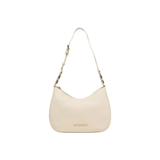 Medium Shoulder Handbag by Love Moschino for women in polyethylene & polyurethane beige, gold & signature features a exquisite silhouette, showcasing a secure and exquisite with versatile shoulder-strap & adjustable-strap for a exquisite finish.