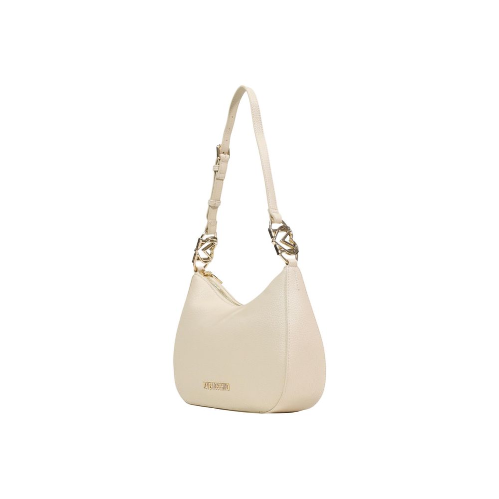 Medium Shoulder Handbag by Love Moschino for women in polyethylene & polyurethane beige, gold & signature features a exquisite silhouette, showcasing a secure and exquisite with versatile shoulder-strap & adjustable-strap for a exquisite finish.