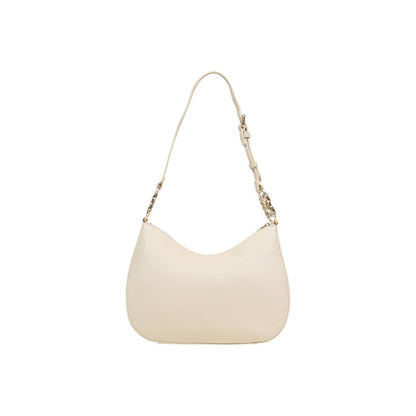Medium Shoulder Handbag by Love Moschino for women in polyethylene & polyurethane beige, gold & signature features a refined silhouette, showcasing a secure , organized , and versatile shoulder-strap & adjustable-strap for a refined finish.