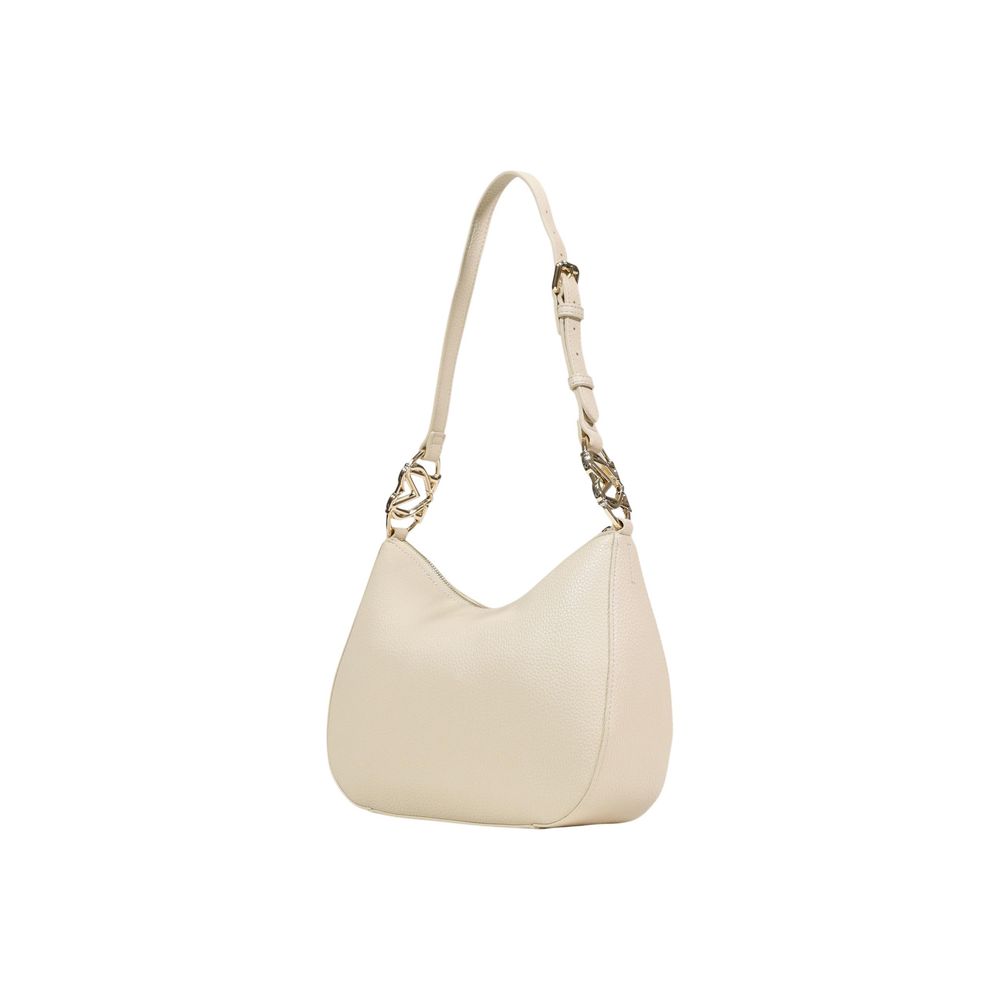 Medium Shoulder Handbag by Love Moschino for women in polyethylene & polyurethane beige, gold & signature features a signature silhouette, showcasing a secure and signature with versatile shoulder-strap & adjustable-strap for a sophisticated look.