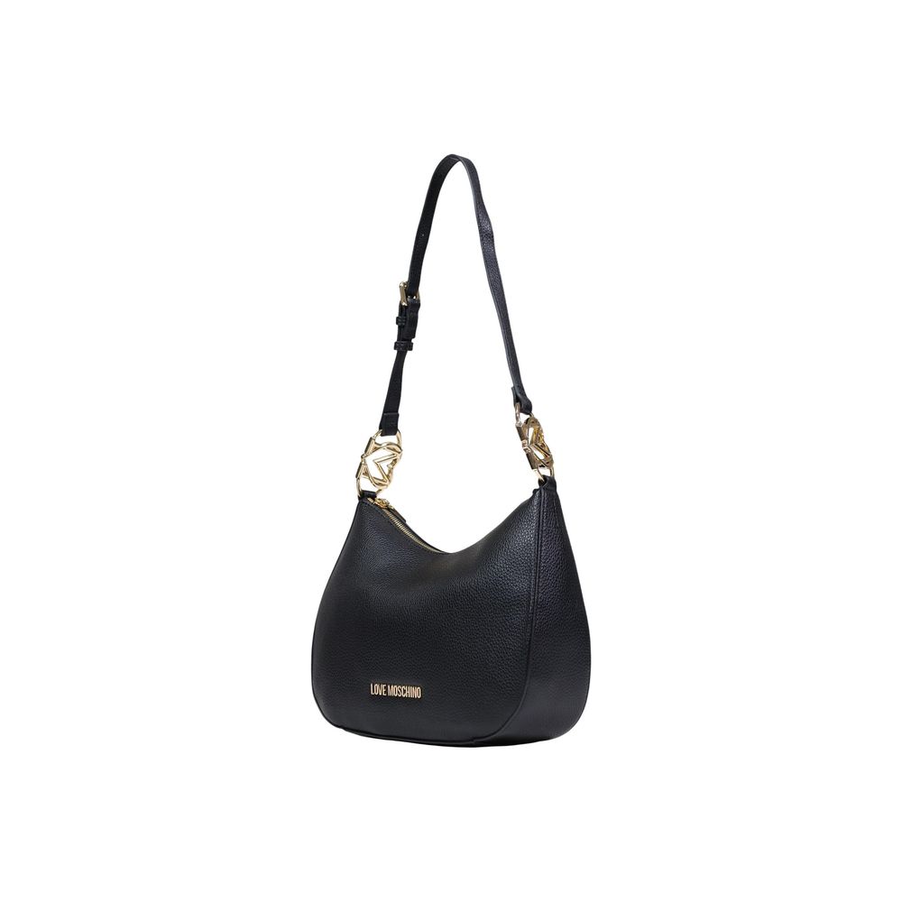 Medium Shoulder Handbag by Love Moschino for women in polyethylene & polyurethane black & gold features a signature silhouette, showcasing a secure and signature with versatile shoulder-strap & adjustable-strap for a sophisticated look.