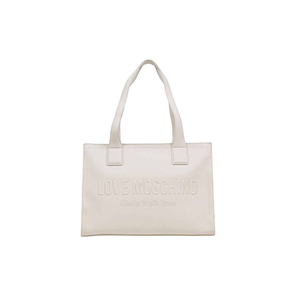 Large Shoulder Handbag by Love Moschino for women in polyethylene & polyurethane beige features a signature silhouette, showcasing a secure and signature with versatile shoulder-strap & handle for a sophisticated look.