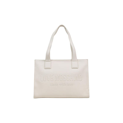 Large Shoulder Handbag by Love Moschino for women in polyethylene & polyurethane beige features a signature silhouette, showcasing a secure and signature with versatile shoulder-strap & handle for a sophisticated look.