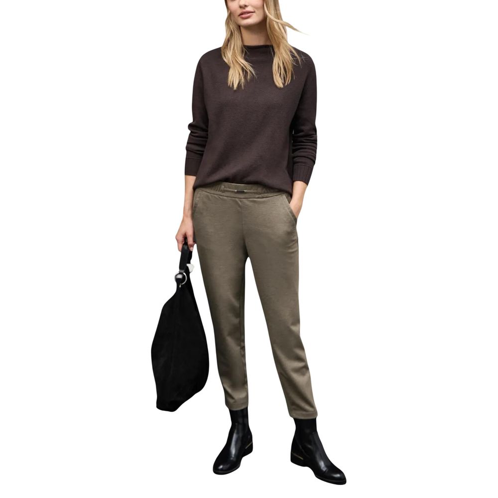 Trousers by Street One for women in stretch viscose brown presents a smart silhouette, meticulously detailed with a smart regular-fit, a smart long, and a smart .