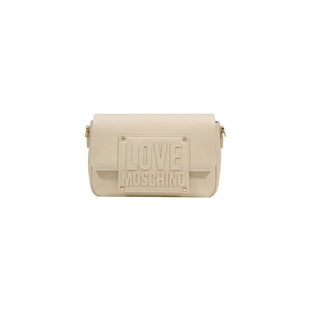 Small Crossbody Handbag by Love Moschino for women in polyethylene & polyurethane cream & gold features a signature silhouette, showcasing a secure and signature with versatile crossbody-strap, shoulder-strap & adjustable-strap for a sophisticated look.