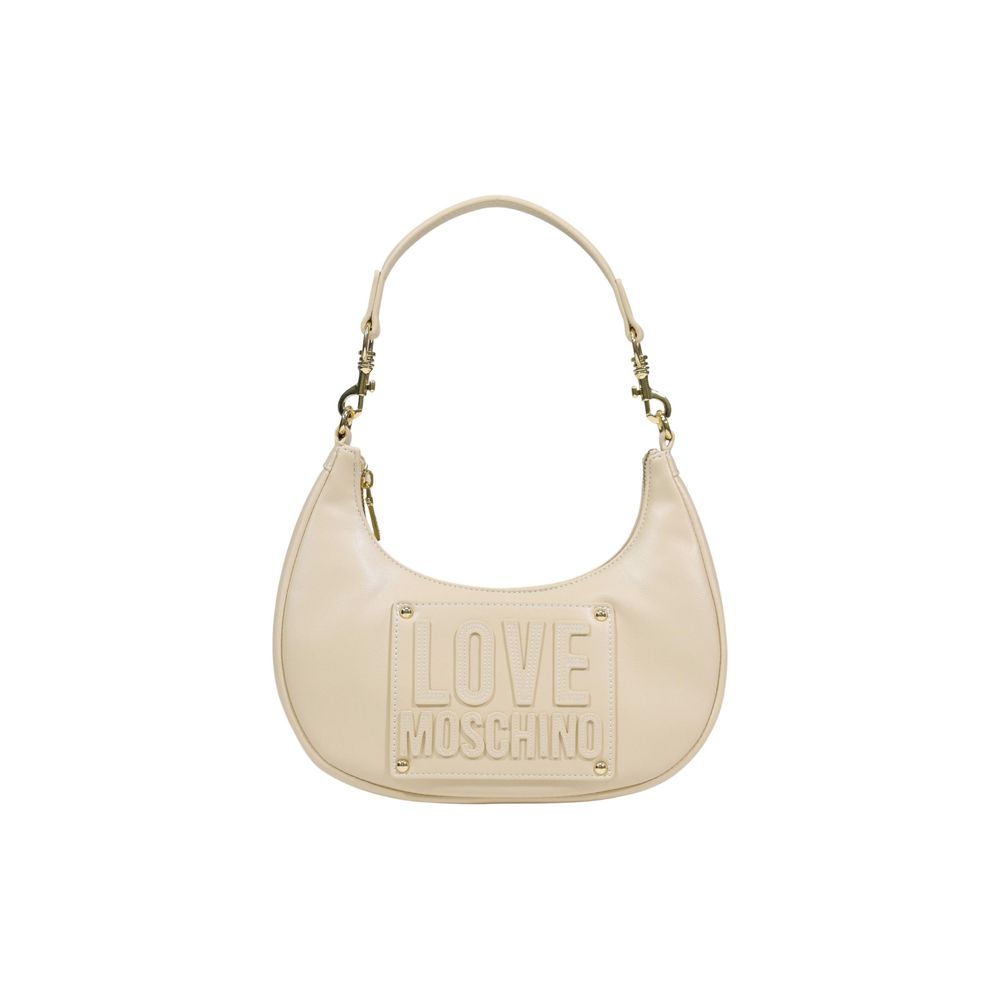 Small Shoulder Evening Handbag by Love Moschino for women in polyethylene & polyurethane cream & gold features a refined silhouette, showcasing a secure , organized , and versatile shoulder-strap & handle for a refined finish.