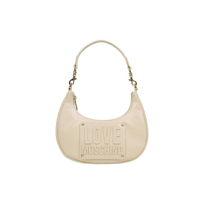 Small Shoulder Evening Handbag by Love Moschino for women in polyethylene & polyurethane cream & gold features a refined silhouette, showcasing a secure , organized , and versatile shoulder-strap & handle for a refined finish.