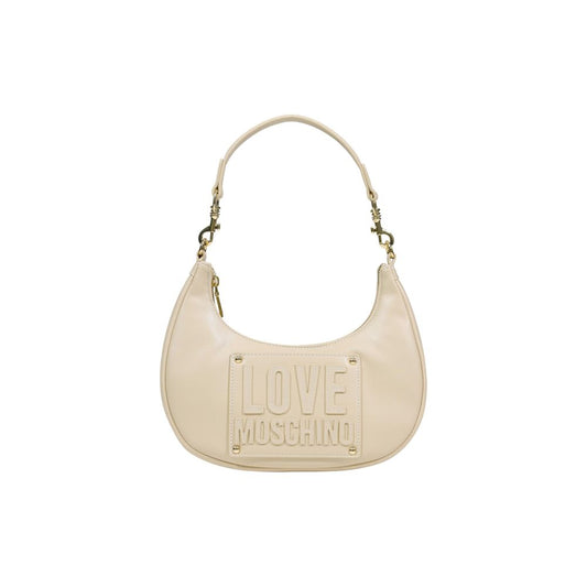 Small Shoulder Evening Handbag by Love Moschino for women in polyethylene & polyurethane cream & gold features a refined silhouette, showcasing a secure , organized , and versatile shoulder-strap & handle for a refined finish.