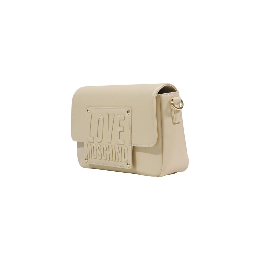 Small Crossbody Handbag by Love Moschino for women in polyethylene & polyurethane cream & gold features a exquisite silhouette, showcasing a secure and exquisite with versatile crossbody-strap, shoulder-strap & adjustable-strap for a exquisite finish.