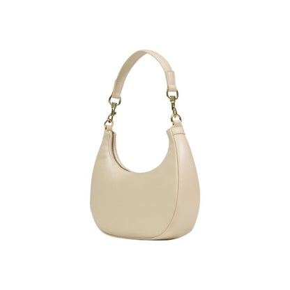 Small Shoulder Evening Handbag by Love Moschino for women in polyethylene & polyurethane cream & gold features a refined silhouette, showcasing a secure , organized , and versatile shoulder-strap & handle for a refined finish.
