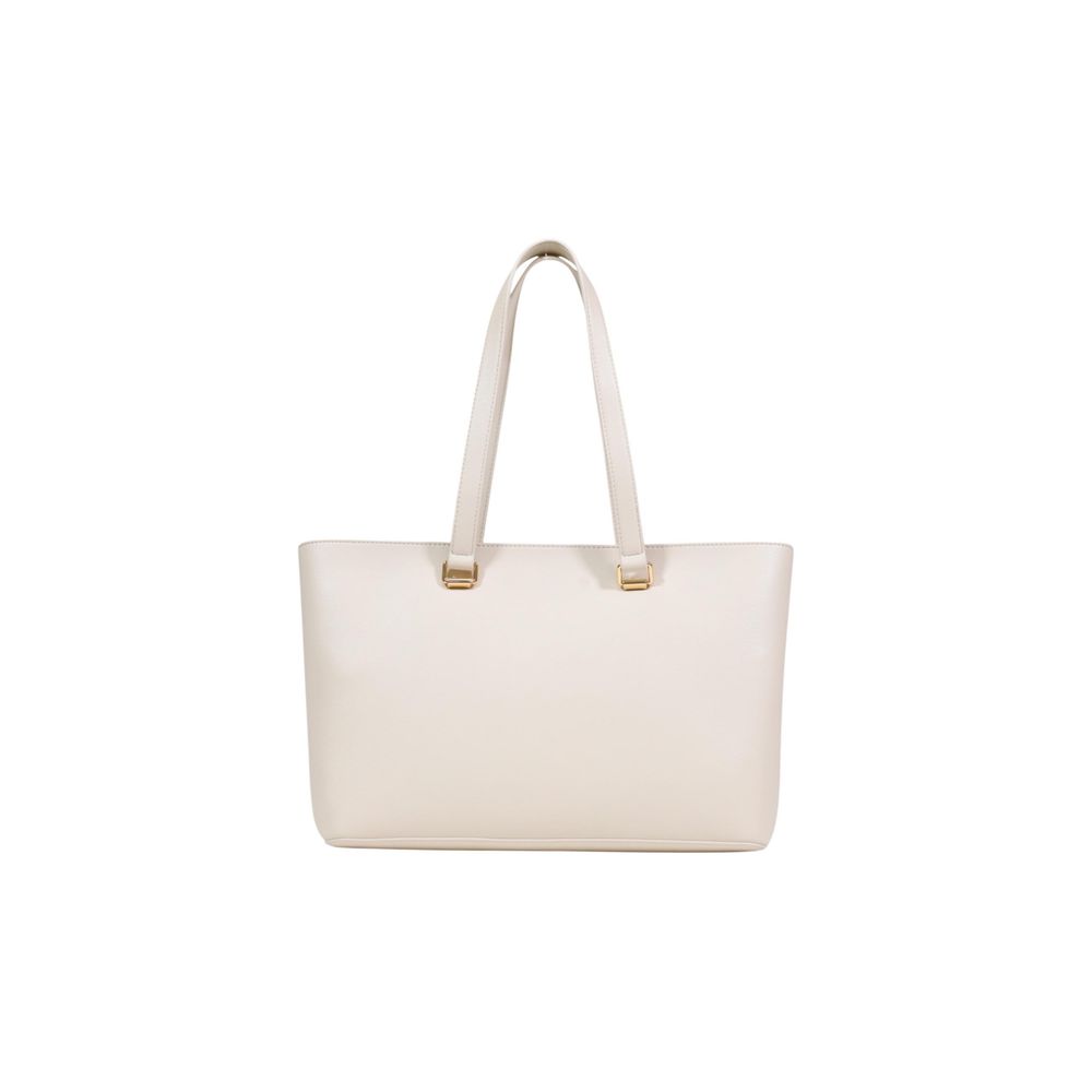 Large Shopper Flap Handbag by Love Moschino for women in polyethylene & polyurethane beige, gold & signature presents a ornamental silhouette, showcasing a secure flap & magnetic, ample , and versatile handle for a ornamental finish.