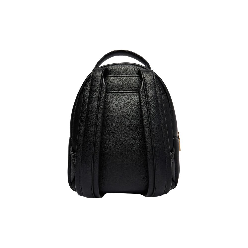Love Moschino Heart Polyethylene & Polyurethane Compact Flap Backpack - Black Gold Signature