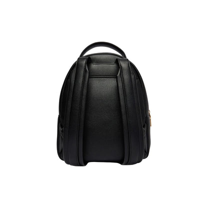 Love Moschino Heart Polyethylene & Polyurethane Compact Flap Backpack - Black Gold Signature